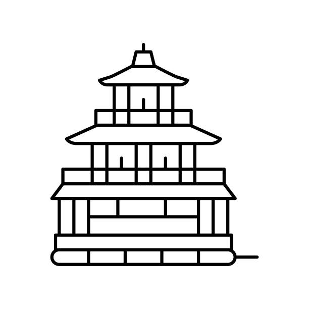 金色亭阁线性图标矢量插画图片下载