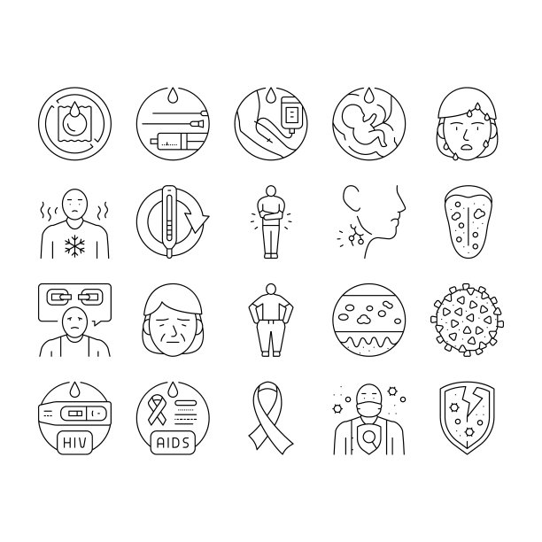 艾滋病援助健康医学丝带图标集向量图片下载