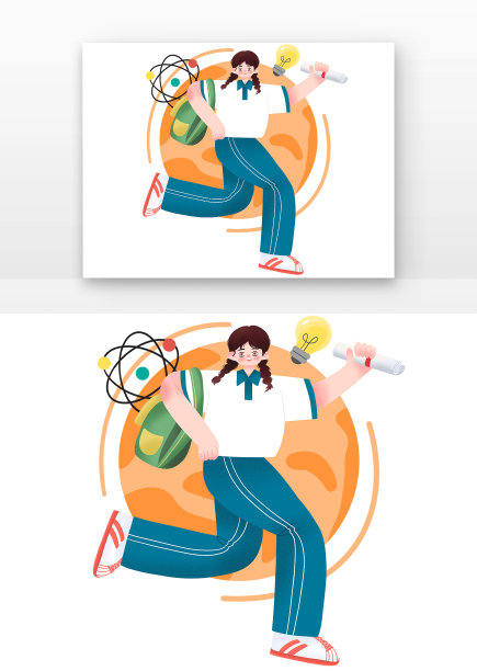 卡通手绘女孩学生奔跑图片下载