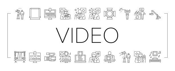 视频制作电影工作室图标集向量图片下载