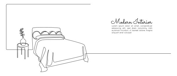 双人床连续单线绘制图片下载