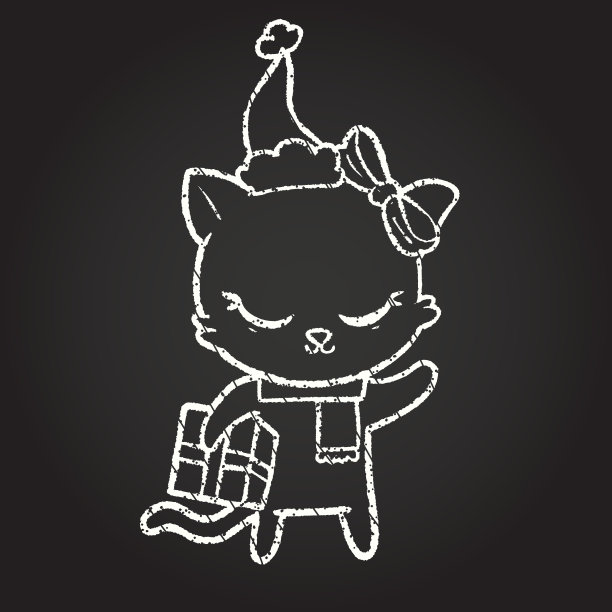 圣诞猫粉笔画图片下载