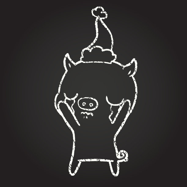 圣诞猪粉笔画图片下载