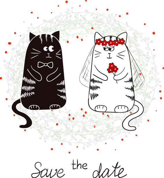 搞笑猫新娘新郎婚礼请柬图片下载