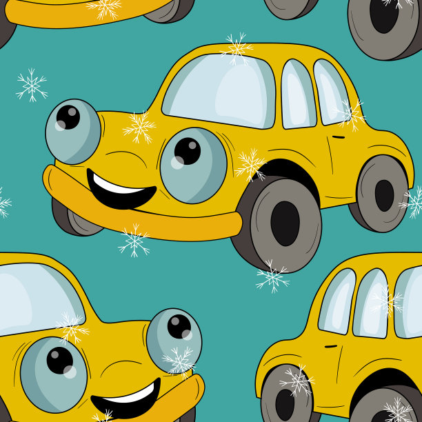 无缝图案与可爱的车在彩色背景图片下载
