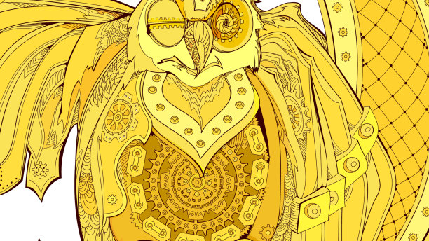 魔幻金色蒸汽朋克猫头鹰仙境的幻想图片下载