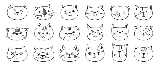 猫头情感素描人物设定可爱小猫图片下载