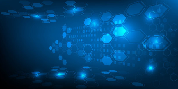 未来六边形现代科技明亮的数字技术背景横幅和壁纸的透视矢量插图。未来科技设计概念。图片下载