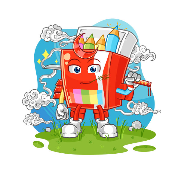 彩色铅笔武士卡通卡通吉祥物图片下载