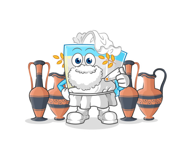 纸巾盒与希腊服装卡通吉祥物图片下载