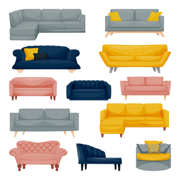 现代沙发和沙发设置室内家具图片下载