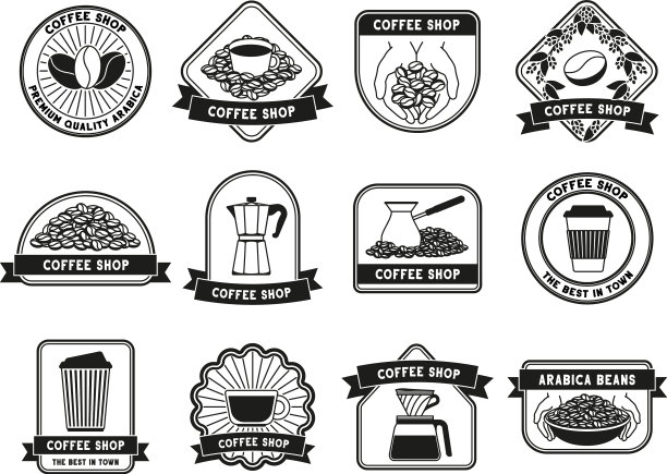 咖啡店徽章和咖啡杯咖啡标签图片下载