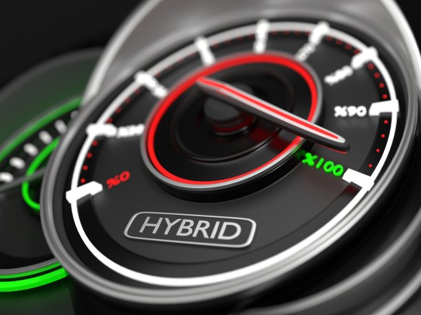 混合动力车的现代汽车速度计倒计时概念图片下载