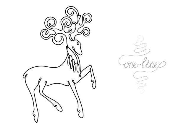 连续一线画鹿动物艺术图片下载