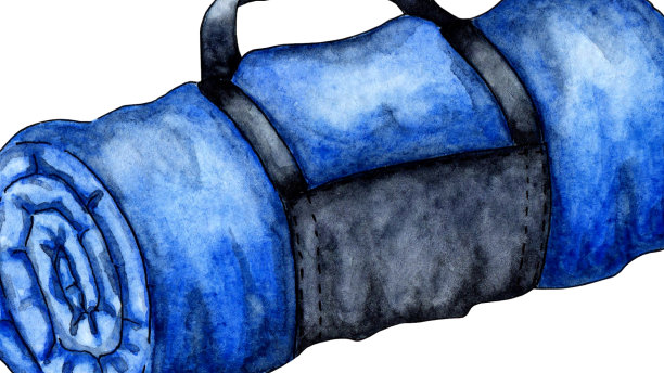 水彩蓝色野营格纹设备图片下载