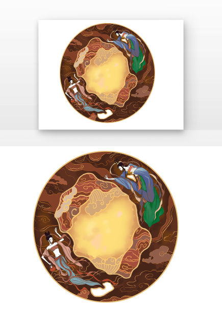 棕色古风敦煌画风嫦娥拎兔子抱兔子图片下载