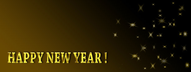 发光的金色新年快乐与地方的文字在黑暗的背景。图片下载