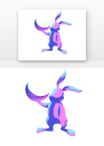 蓝紫赛博朋克风炫彩中秋兔子和月亮图片下载