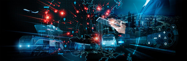 商人利用平板电脑对全球物流网络配送和智能运输和联网智能物流的列车、集装箱货船、物流进出口和工业。图片下载