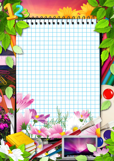 画框，配有记事本、笔记本和绘画颜料，用于装饰和设计图片下载