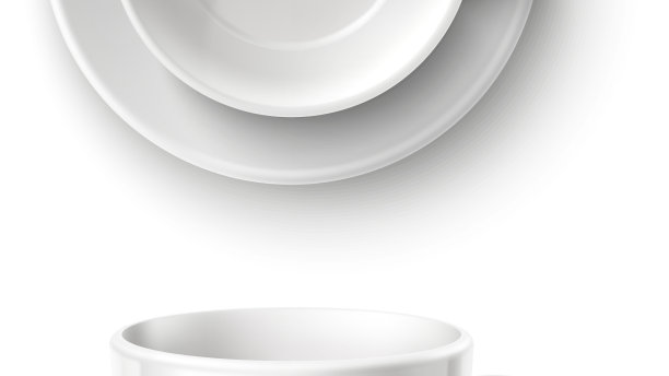 空茶杯，白色陶瓷咖啡杯顶部和图片下载