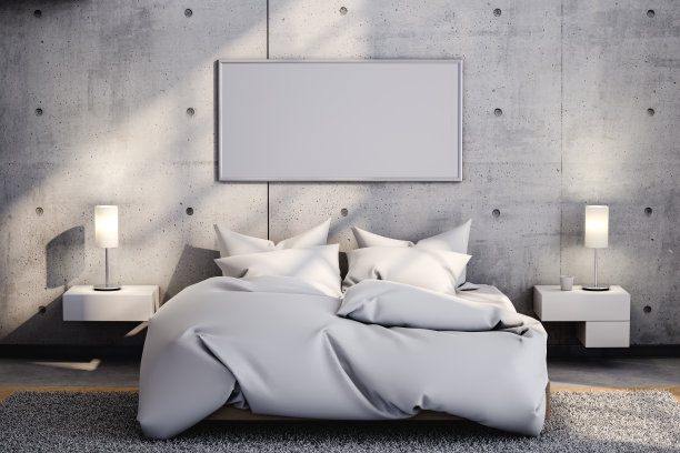 室内现代卧室在家里。三维渲染图片下载