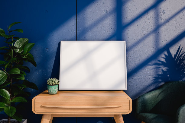 餐桌与肉质和空框。三维渲染图片下载