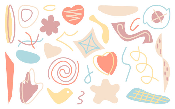 粉彩几何背景和涂鸦对象设置图片下载