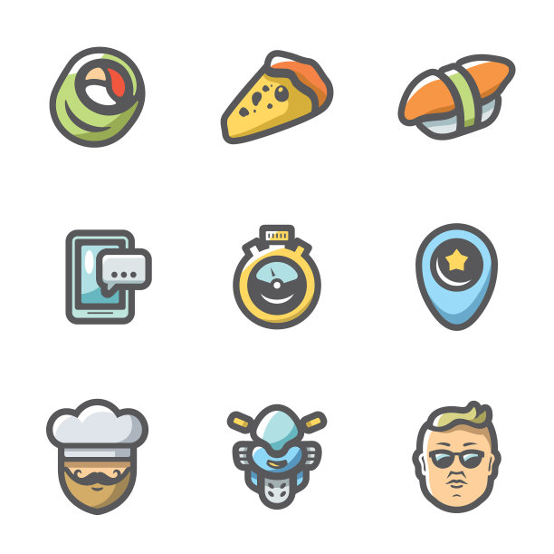 一套快餐送货图标图片下载