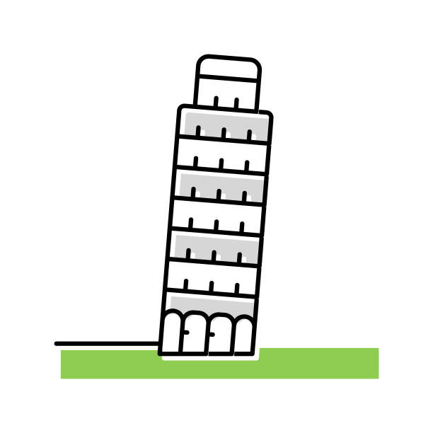 比萨斜塔彩色图标矢量插图图片下载