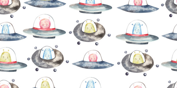 童稚有趣的水彩图案与空间、宇宙无缝衔接图片下载