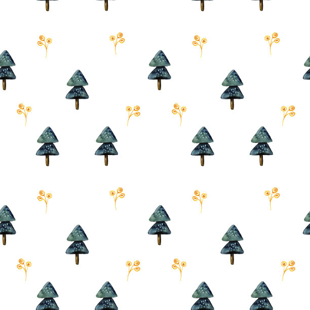 无缝图案。冬天拜年包装纸做背景。冷杉树复古节日装饰，水彩插图，可爱的装饰，感恩节装饰。图片下载