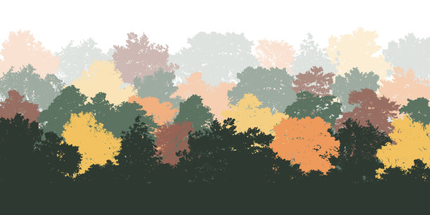 秋天落叶林的背景，树木的剪影。矢量图图片下载