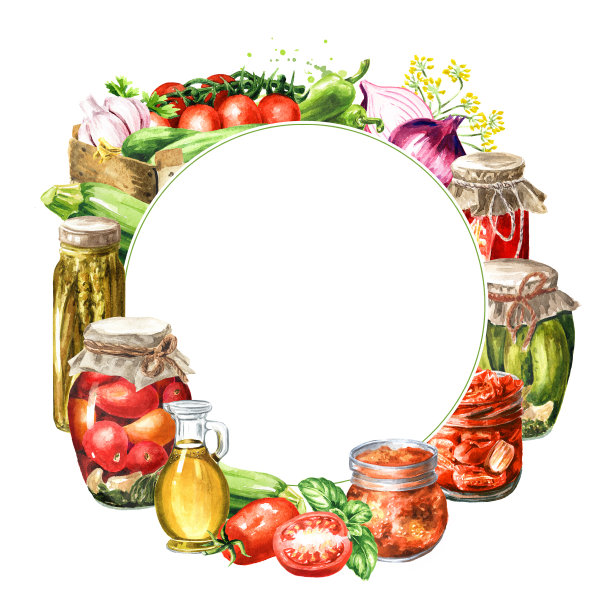 自制罐装蔬菜水彩手绘插图孤立在白色背景图片下载