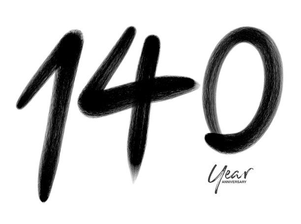 140周年庆典矢量模板，140号标志设计，140岁生日，黑色字母数字画笔手绘草图，数字标志设计矢量插图图片下载