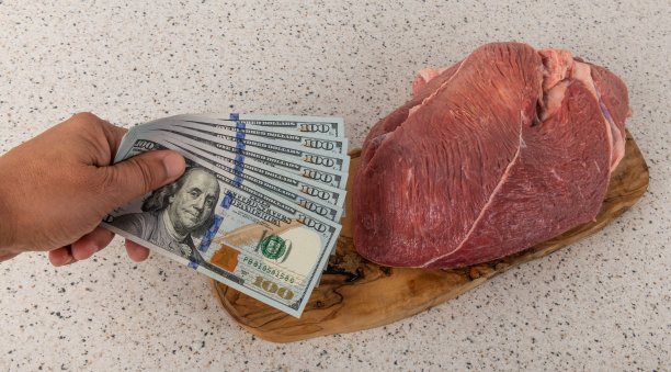一块生牛肉和美元图片下载