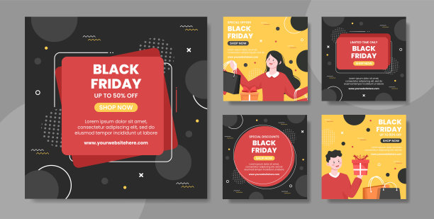 黑色星期五给大折扣社交媒体Post模板手绘卡通平面插图图片下载