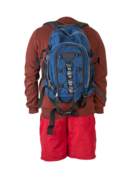 背包，短裤，毛衣孤立在白色背景。图片下载