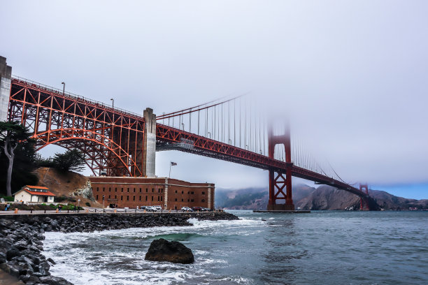 带雾的金门大桥。图片下载