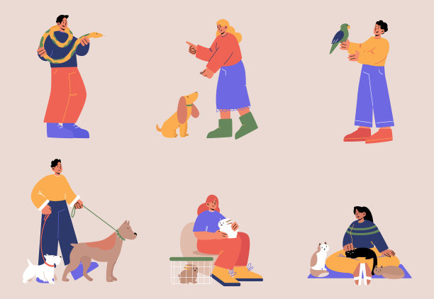 有宠物的人孤立的角色和动物图片下载