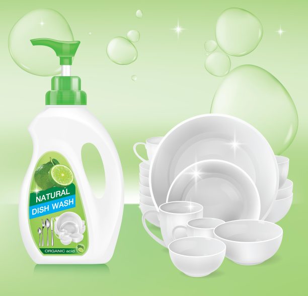 柠檬洗洁精。包装模板标签设计。股票矢量插图。图片下载