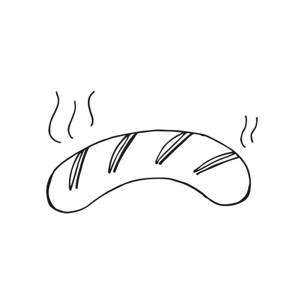 2022年慕尼黑啤酒节。手绘涂鸦勾勒巴伐利亚香肠在白色背景。德国的传统节日。图片下载