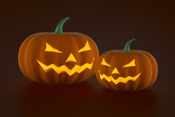 棕色背景的万圣节南瓜。三维演示图片下载