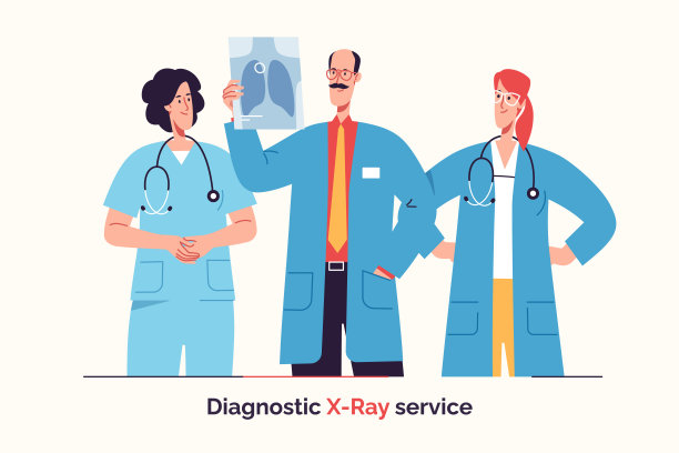 一组医生正在检查x光片。矢量图图片下载