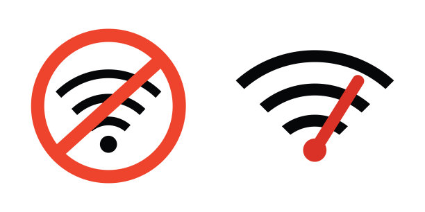 两个WIFI标志。快速互联网连接，公共网络。无WIFI场所。无线网络接入，高品质信号。图片下载