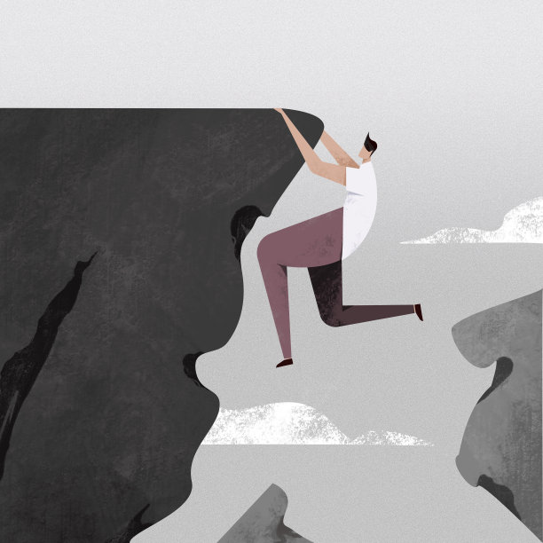 一名男子悬挂在悬崖边缘的插图图片下载