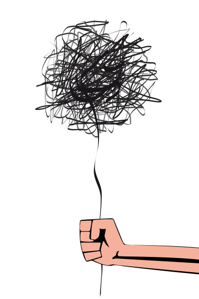 气球形成了一个潦草的形状。手里拿着迷惑的绳子。混沌控制的概念。平面设计，矢量插图图片下载