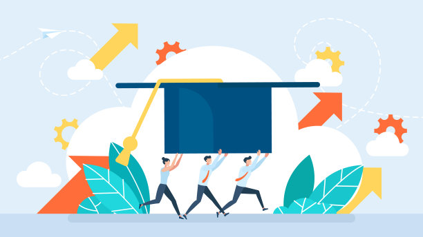 大学毕业，学院为学生观念。获得高等教育。毕业的帽子。小字带学生学帽。卡通平头。矢量图图片下载