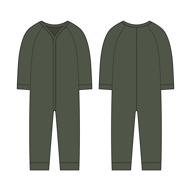 长袖连体衣婴儿蹦蹦跳跳的。橄榄颜色。婴儿身体穿模拟。孩子紧身衣裤。图片下载