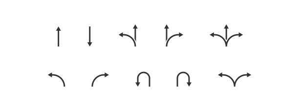 车行道箭头。黑色图标设置转向方向街道。矢量孤立平面插图图片下载
